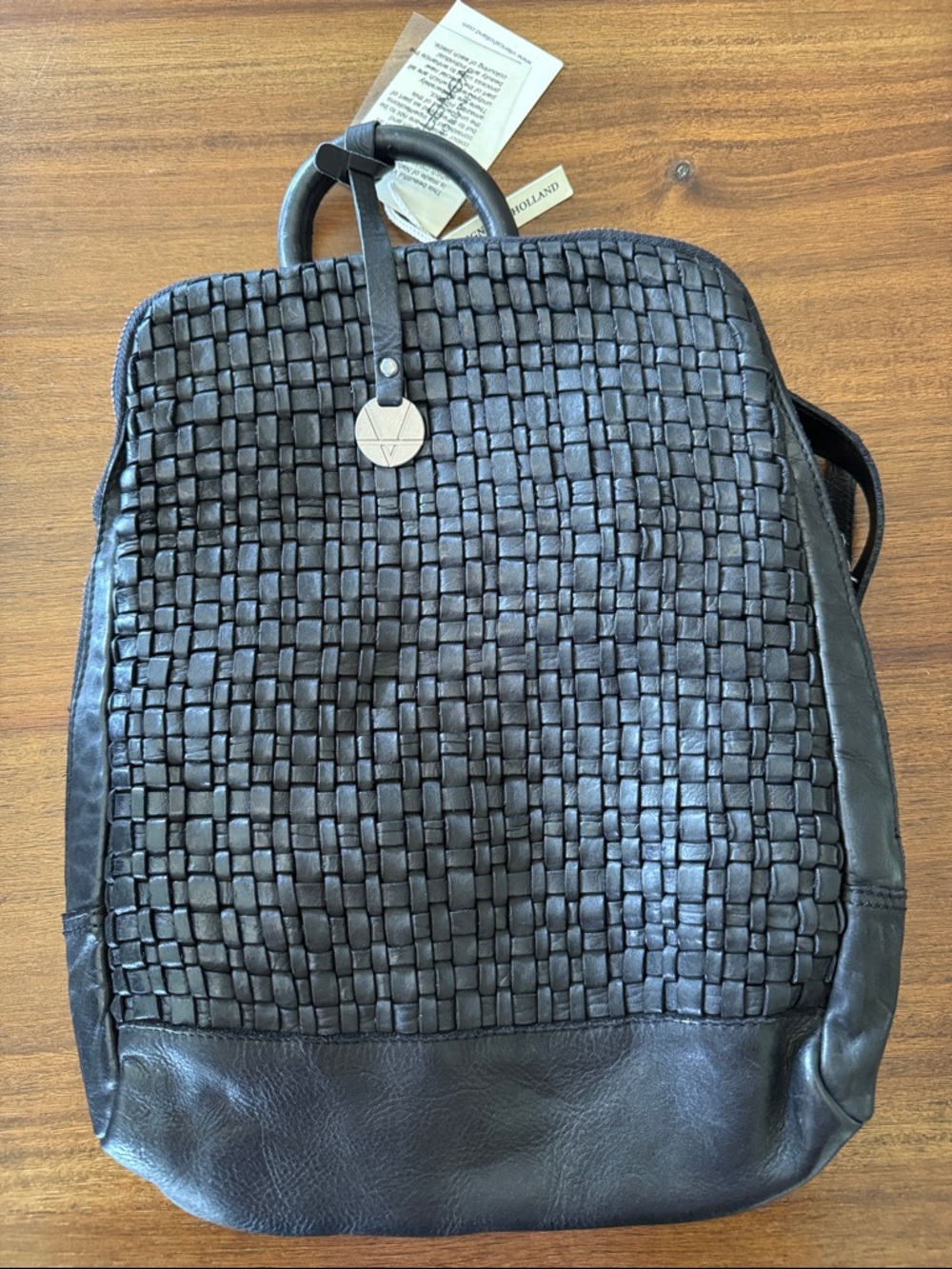 Vilenca Holland Woven Black Leather Backpack